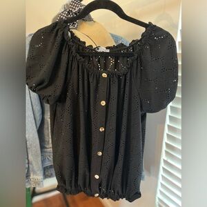 NWOT Short Sleeve Black Eyelet Top by White Birch - XL